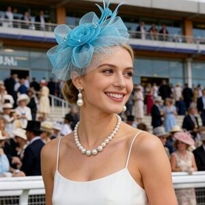 NWT Elegant Kentucky Derby Sky Blue Feather Fascinator